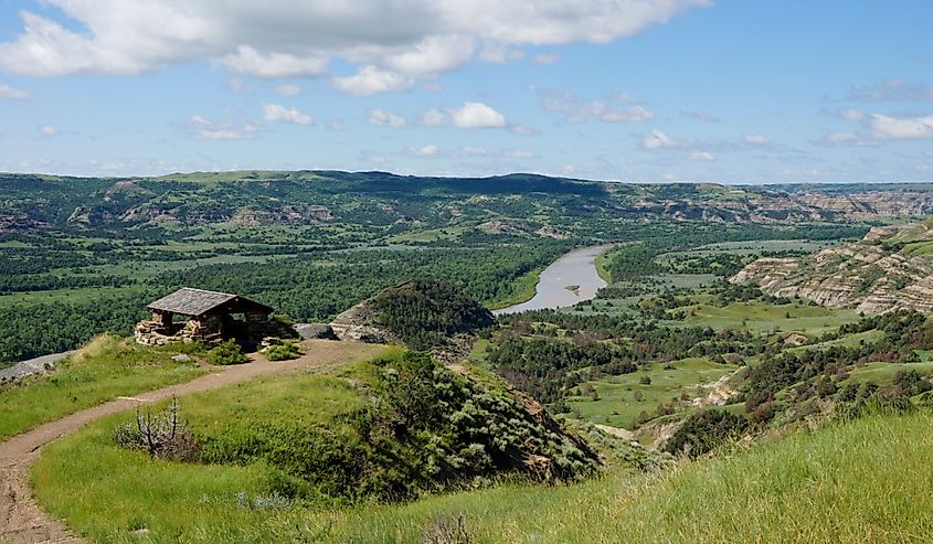 View of Little Missouri River in Theodore Roosevelt National Park in North Dakota USA