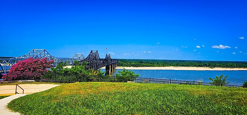 Natchez-Vidalia Bridge crossing the Mississippi River near Natchez.