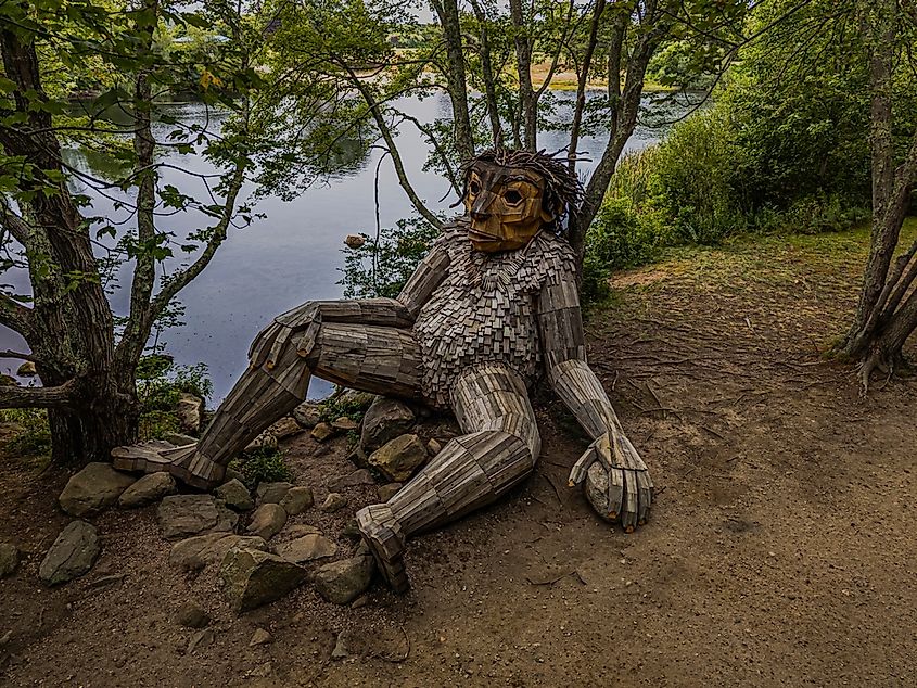 Aerial view of Erik Rock, a wooden troll created by sculptor artist Thomas Dambo in Ninigret Park