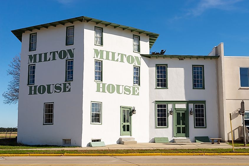 The exterior of the historic Milton House in Milton, Wisconsin.