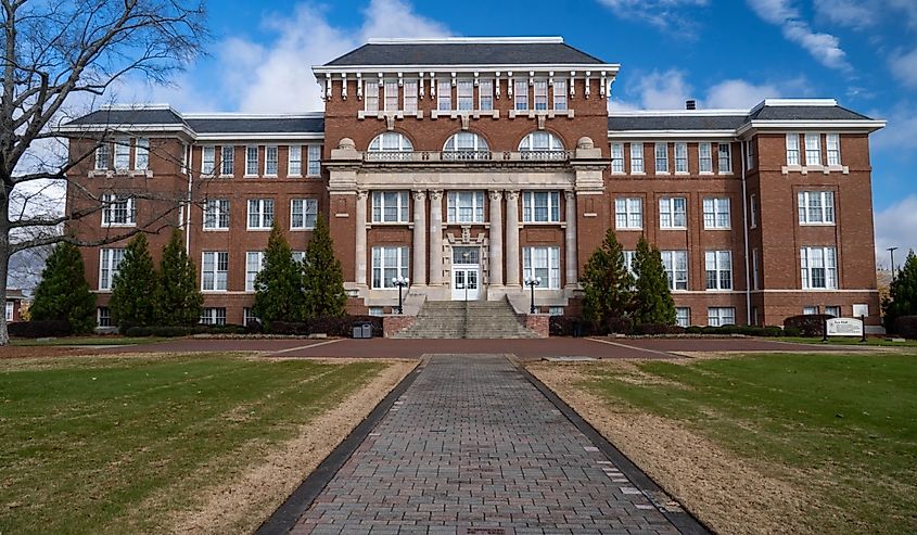 Lee Hall sits adjacent to the Drill Field, on the campus of Mississippi State University.