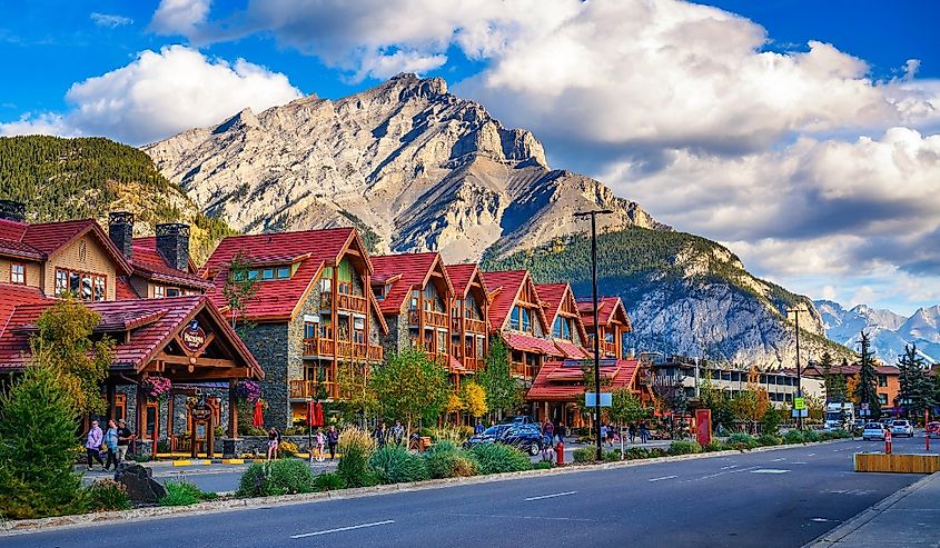 Banff Avenue with stunning views of the Rocky Mountains. Image credit Nick Fox via Shutterstock