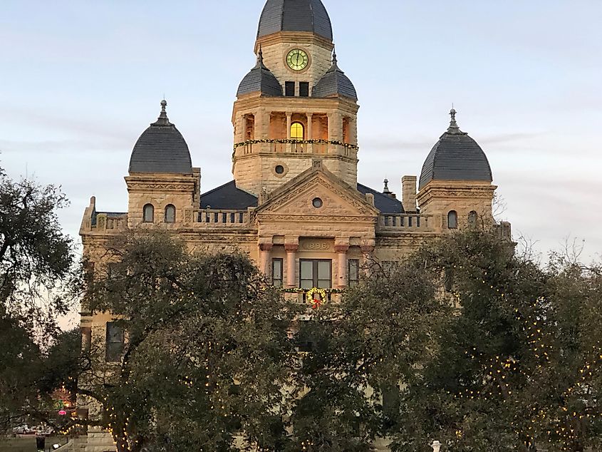 Old Town Square at Dusk During Christmas Season Denton, Texas