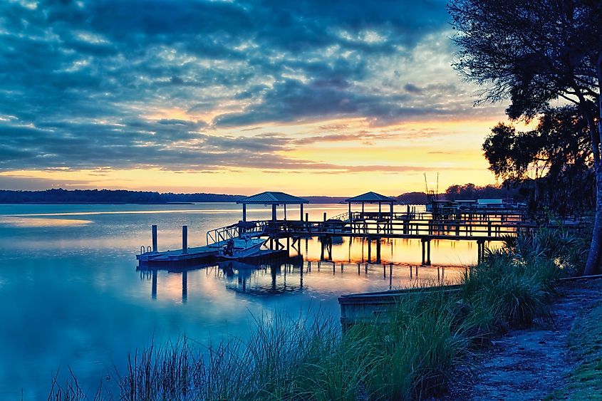 Beautiful evening view of the May River just off Calhoun Street in Bluffton, SC.