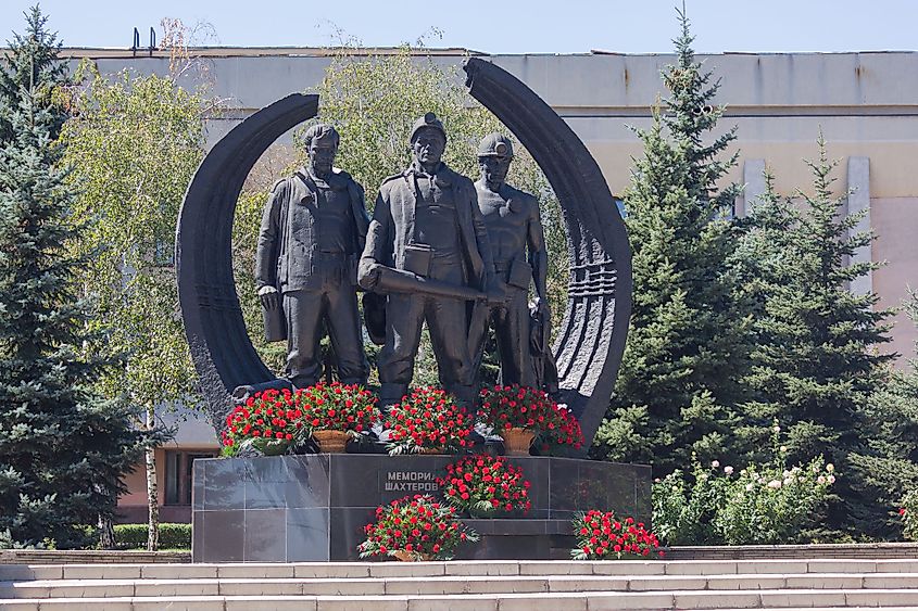 Monument to the fallen miners in Makiivka, Ukraine