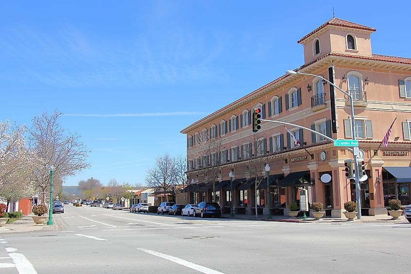 Looking down Traffic Way, the main street of downtown Atacadero, Califorina