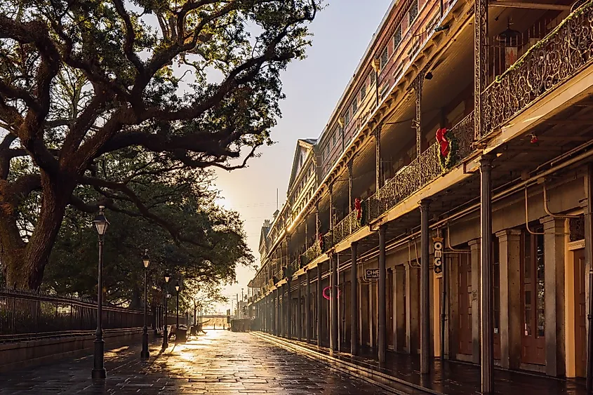 Daytime view of the beautiful historical building at French Quarter in December.