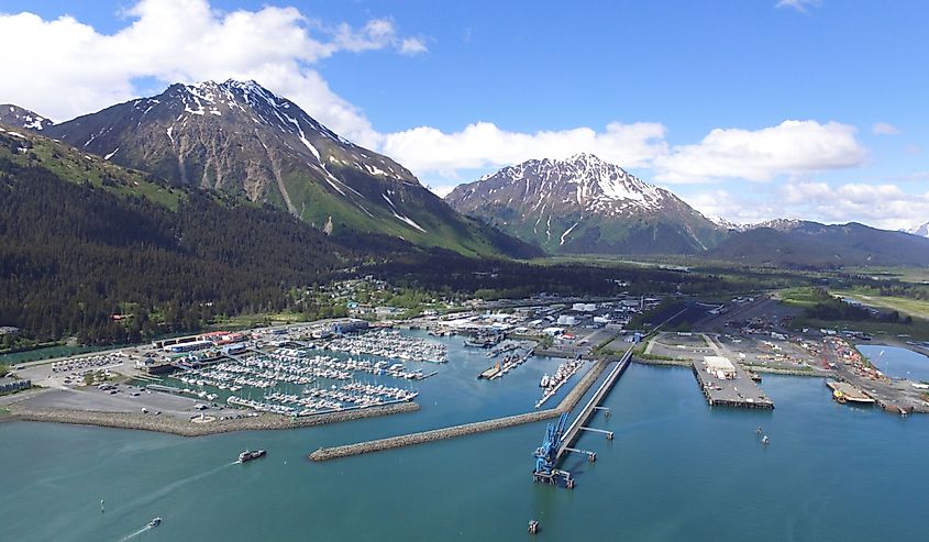 Aerial view of Seward, Alaska, Small Boat Harbor