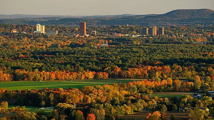 Fall foliage overlooking the Greater Amherst, Massachusetts.