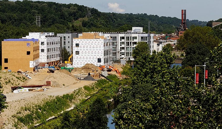 A massive new construction project is underway on Venice Island in the Manayunk Neighborhood of Philadelphia, Pennsylvania.