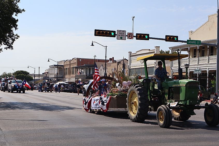 People gathering along the streets of Fredericksburg, Texas