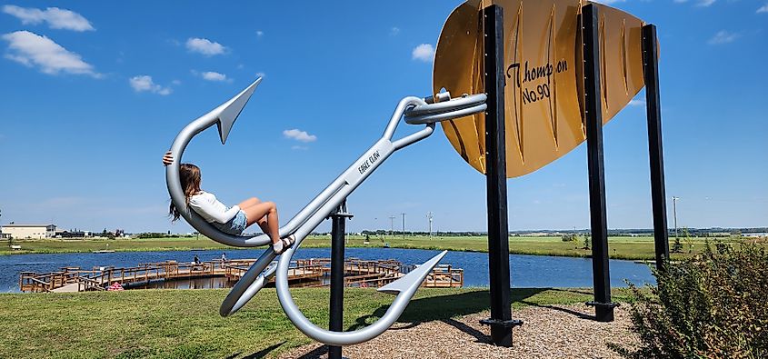 Giant fishing lure in Lacombe, Alberta