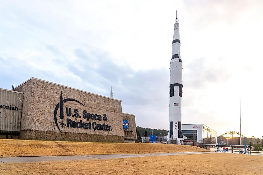  The exterior view of the U.S. Space and Rocket Center in Huntsville, Alabama