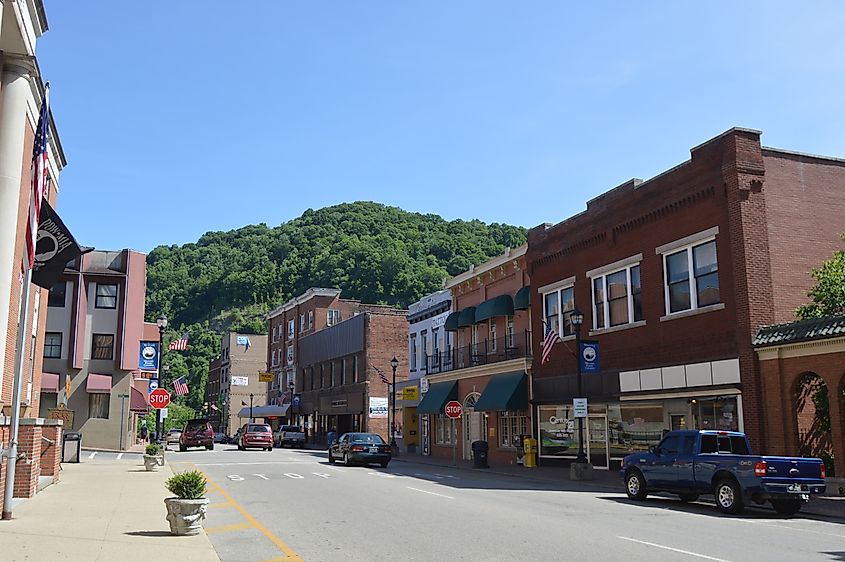 Businesses along Main Street in Hazard, Kentucky.