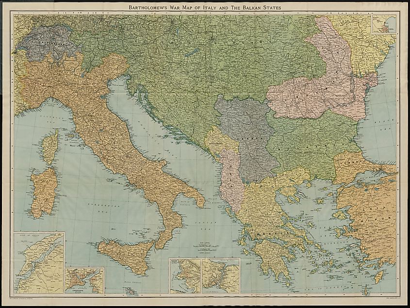 Bartholomew's War Map of Italy and the Balkan States (Credit: National Library of Wales, Public domain, via Wikimedia Commons)