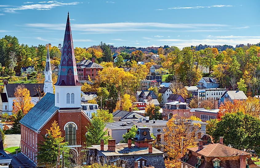 Montpelier skyline during autumn in Vermont.