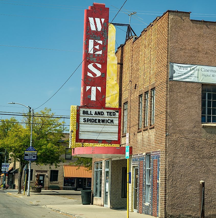 Craig, Colorado: Old vintage movie theater sign - West theater, in the small rural town