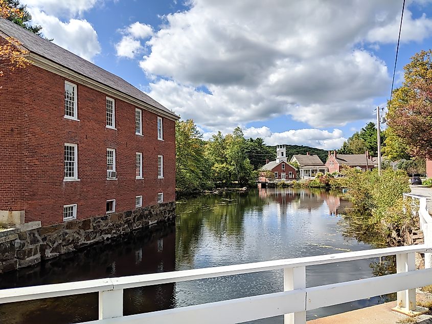 A canal in central Harrisville, New Hampshire.