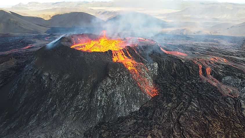 Lava erupting from a volcano on Mauna Loa.