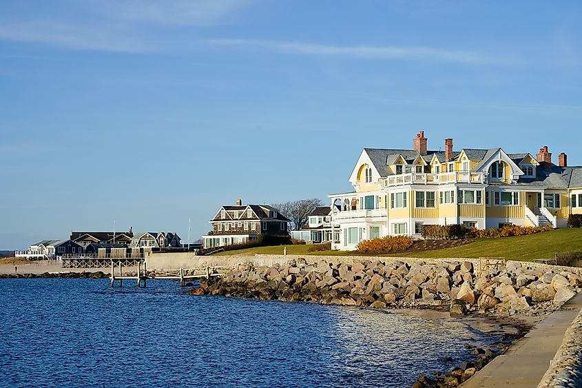 Luxury seaside houses in Watch Hill, Westerly, Rhode Island, USA, overlooking the ocean.