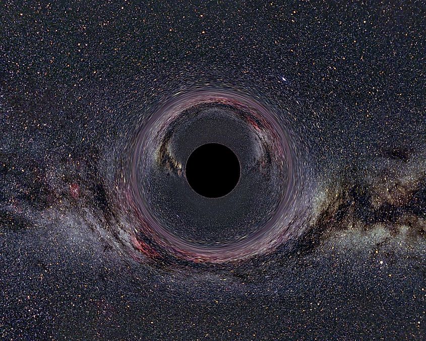 A Black Hole as seen from a distance of 600km with the Milky Way in the background