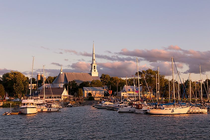 Saint-Michel-de-Bellechasse marina seen during a late afternoon summer golden hour.