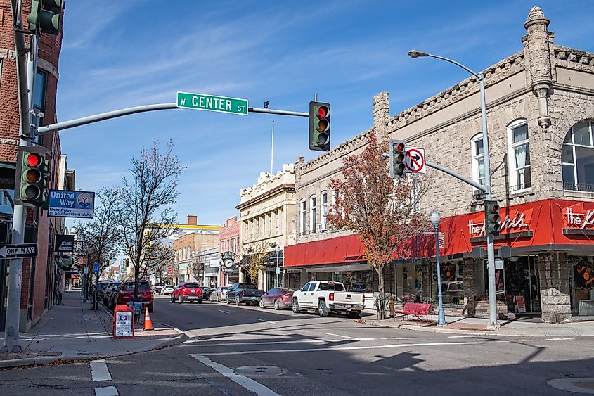 Rustic buildings in the town of Pocatello, Idaho.