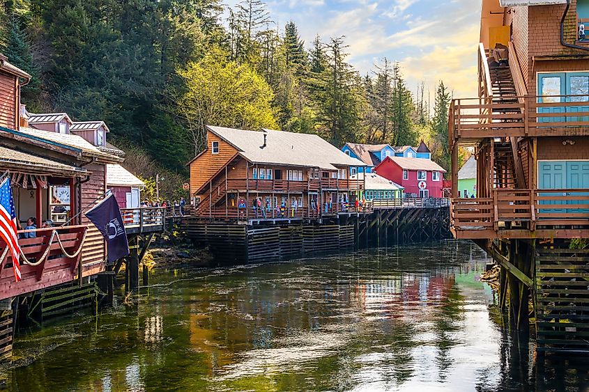 Historic shops along the Ketchikan Creek in Ketchikan, Alaska. Editorial credit: Kirk Fisher / Shutterstock.com