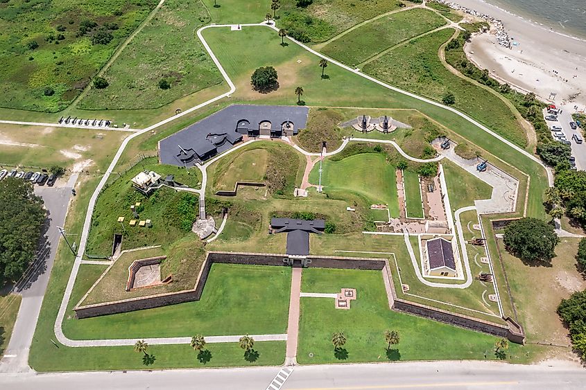 Aerial view of the bastions of Fort Moultrie on Sullivan's island Charleston, South Carolina from the American Revolutionary war.