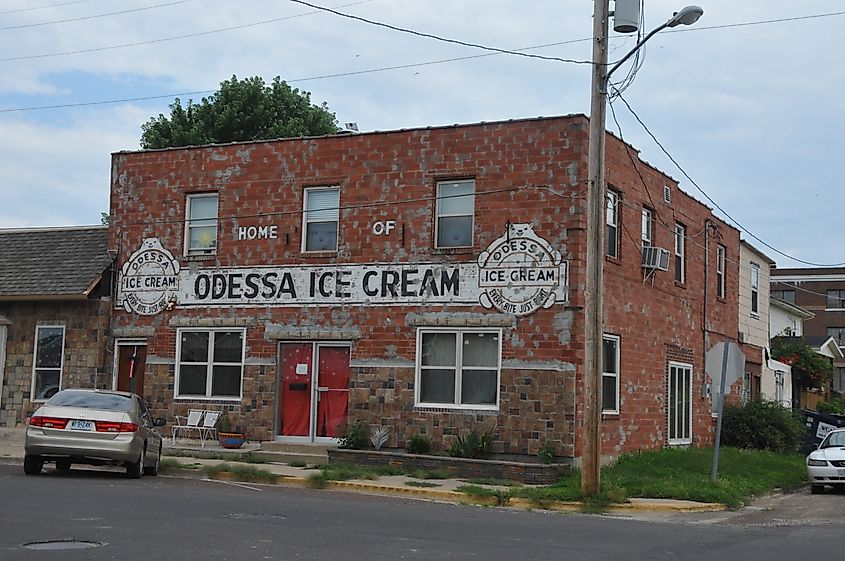 Sign for the Odessa Ice Cream Company in Lafayette County, Missouri