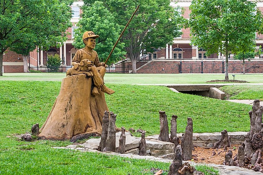 Sculpture at Theta Pond on Oklahoma State University campus.