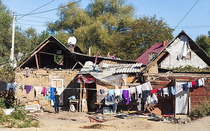 Roma houses on the outskirts of Uzhgorod, Ukraine