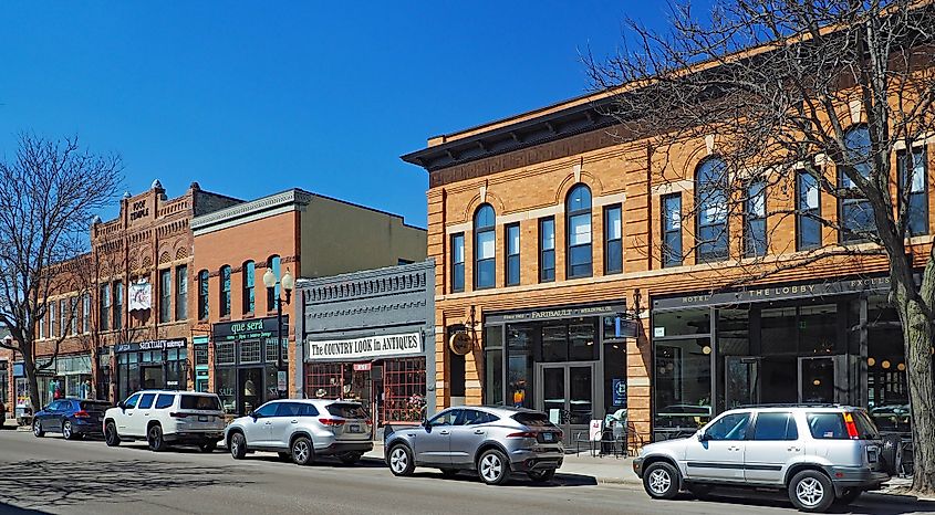 Small businesses in downtown Excelsior, Minnesota.