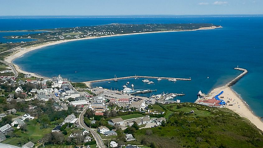 Aerial view downtown New Shoreham, Rhode Island