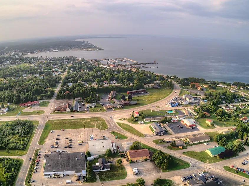 Aerial view of St. Ignace, Michigan.