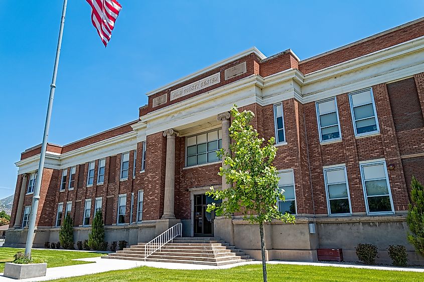 Nephi, Utah, USA: Front of the Juab County Courthouse.