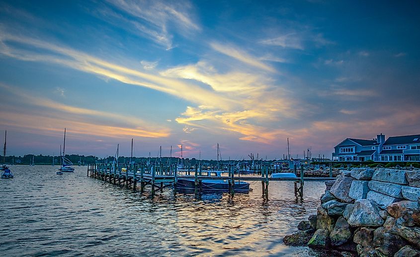 Summer sunset over the waterfront in Stonington, Connecticut