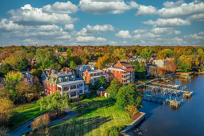Aerial view of Chestertown, Maryland.