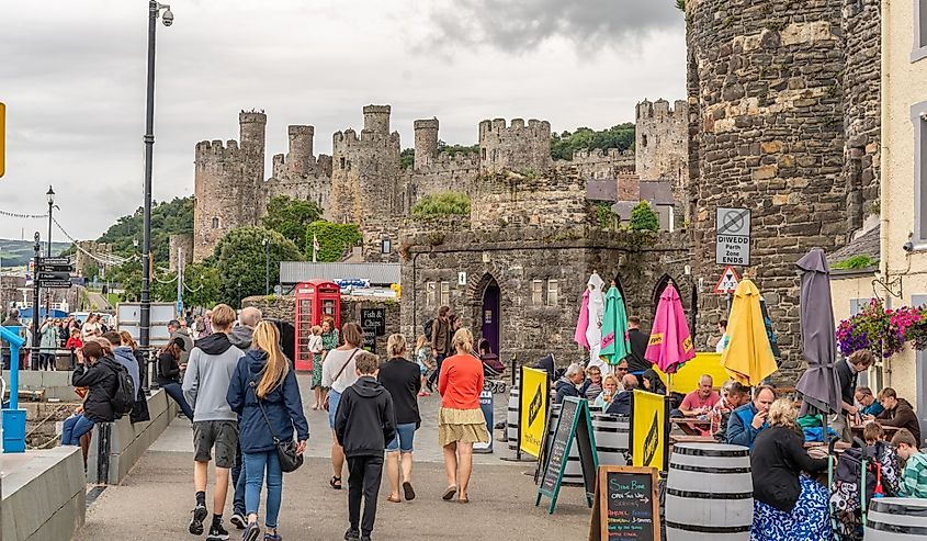 Downtown streets of Conwy, Wales, United Kingdom.