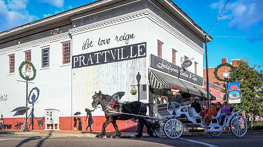  Horse-drawn carriage rides along Main Street in downtown Prattville, Alabama