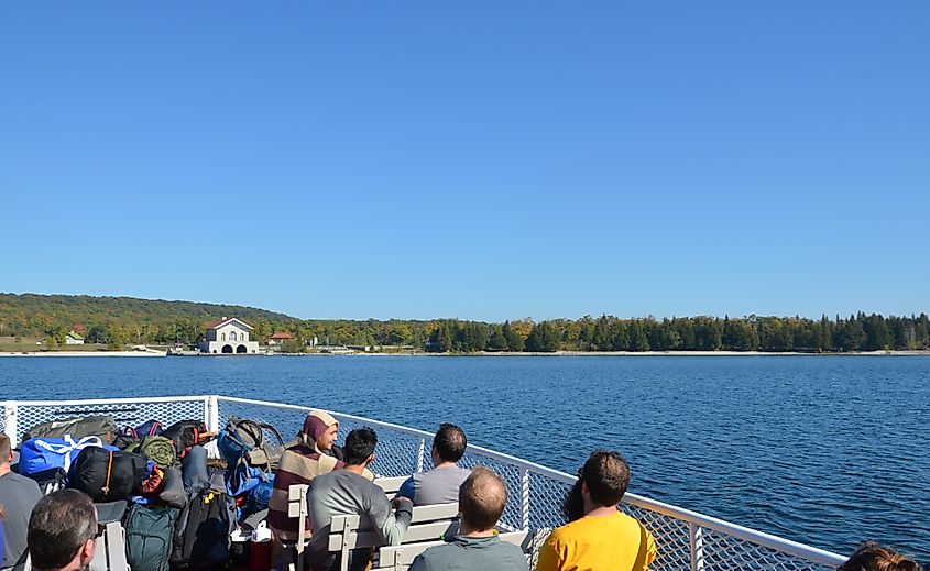 Passenger ferry Karfi approaching Rock Island, Wisconsin