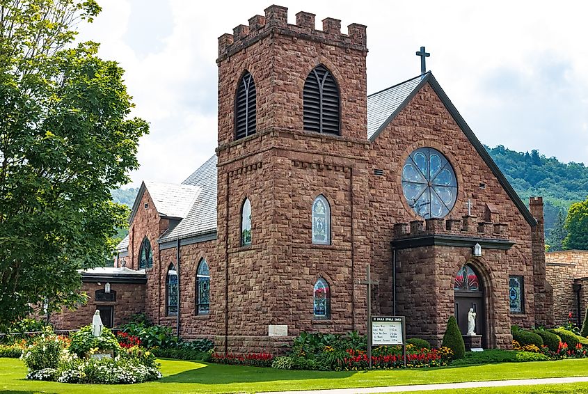 St Eulalia Catholic Church sets on main street in Coudersport, Pennsylvania.