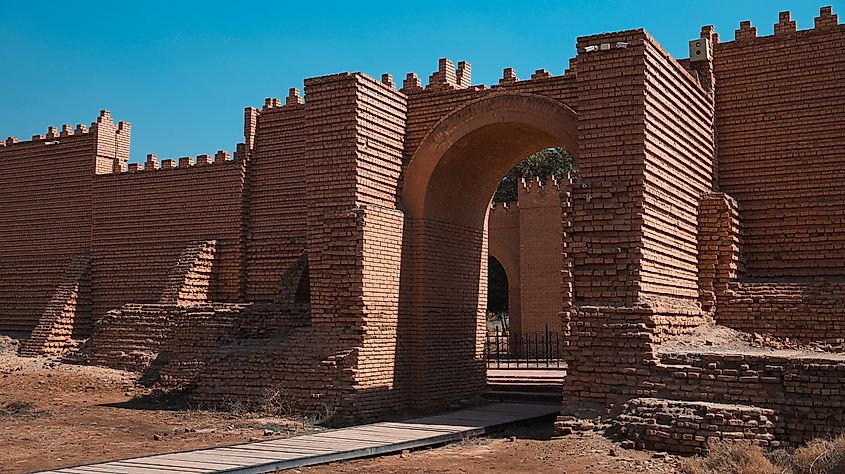 The ancient ruins of Babylon in Iraq on a clear sunny day.