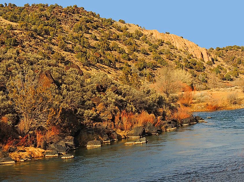 Rio Grande River on a sunny winter day, near Santa Fe, New Mexico.