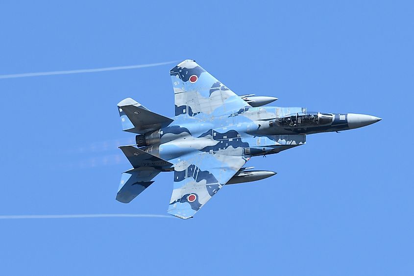 Japan Air Self-Defense Force Boeing F-15DJ Eagle fighter aircraft. Credit Shutterstock: viper-zero.