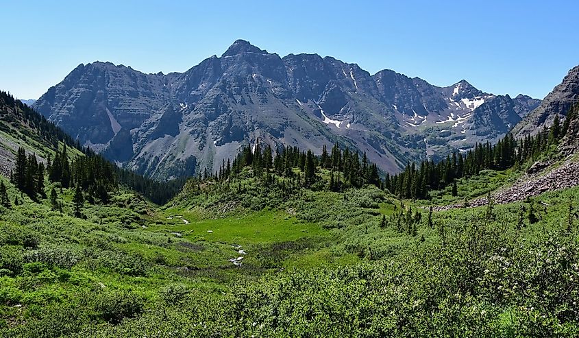 View of Pyramid Peak from Buckskin Pass, Colorado.