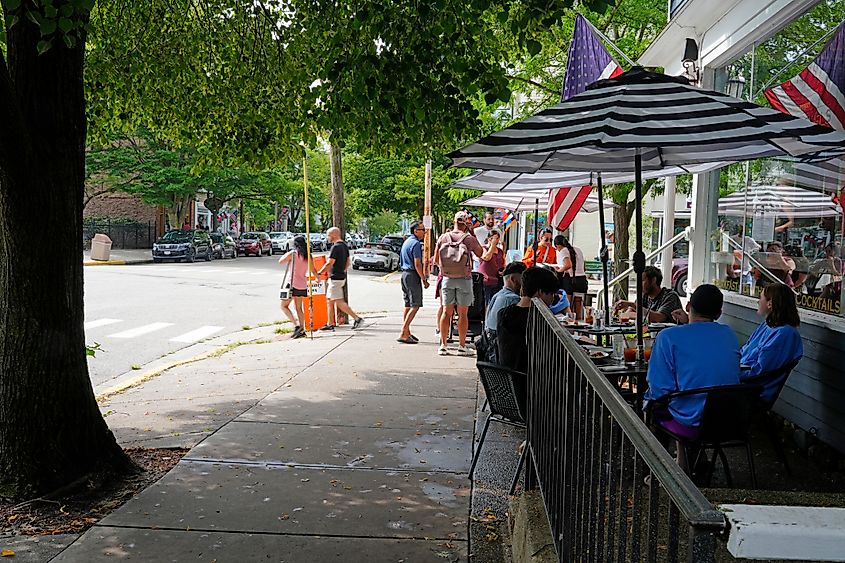 Downtown street in Saugatuck, Michigan.