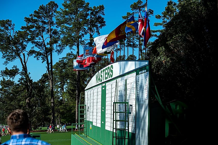 Augusta National Golf Club leader-board one day prior to the 2017 Masters tournament. 