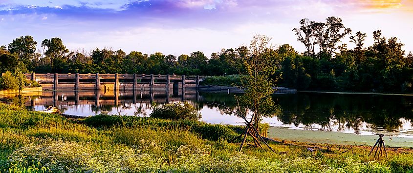 A bridge spanning over a lagoon in Winnetka, Illinois