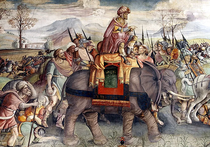 Hannibal's celebrated feat in crossing the Alps with war elephants passed into European legend